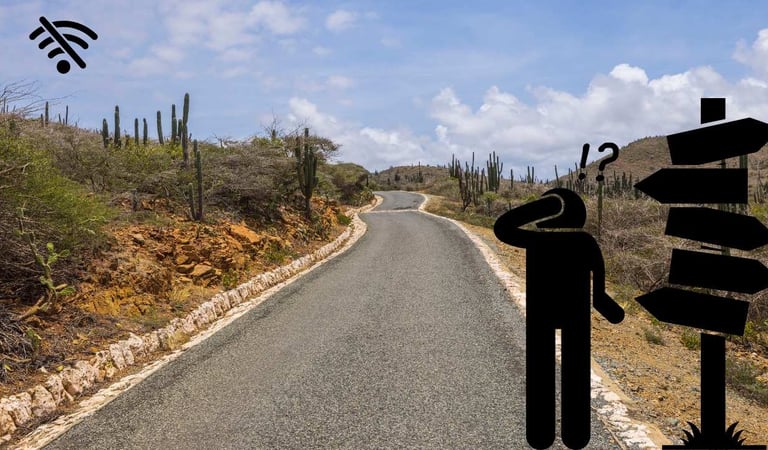 Foto indicando confusão em rota no parque Arikoko de Aruba.