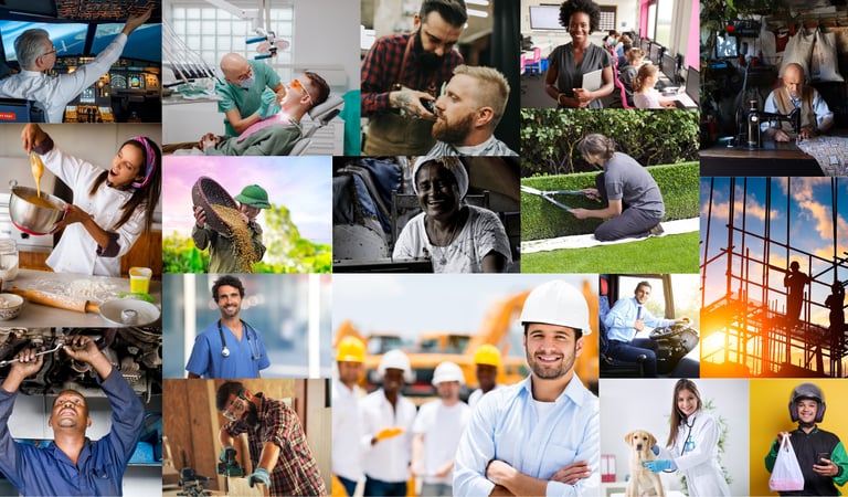 Colagem de imagens simbolizando múltiplas áreas técnicas e especializadas