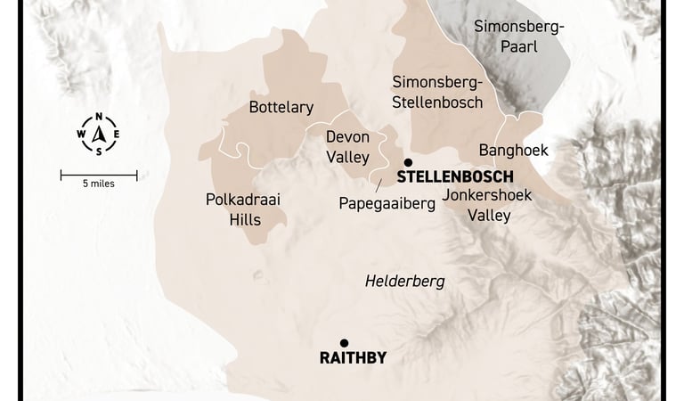 A wine map of South African wine regions