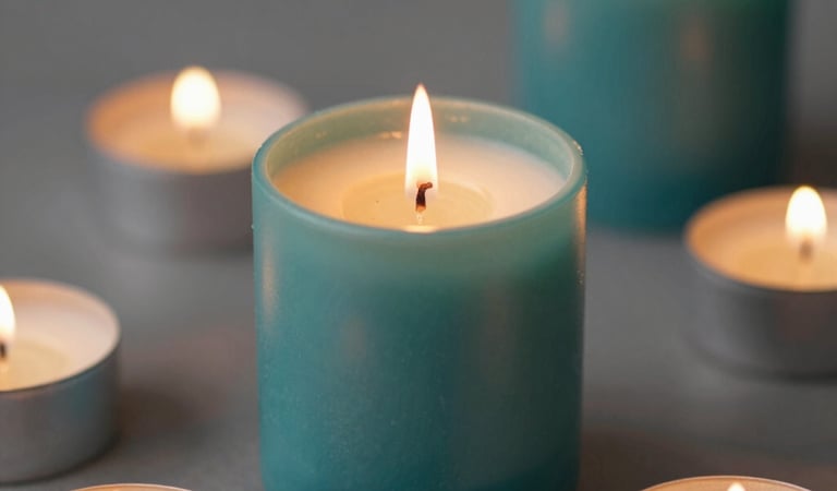 An elegant aroma jar candle surrounded by rose red and sandalwood brown accents.