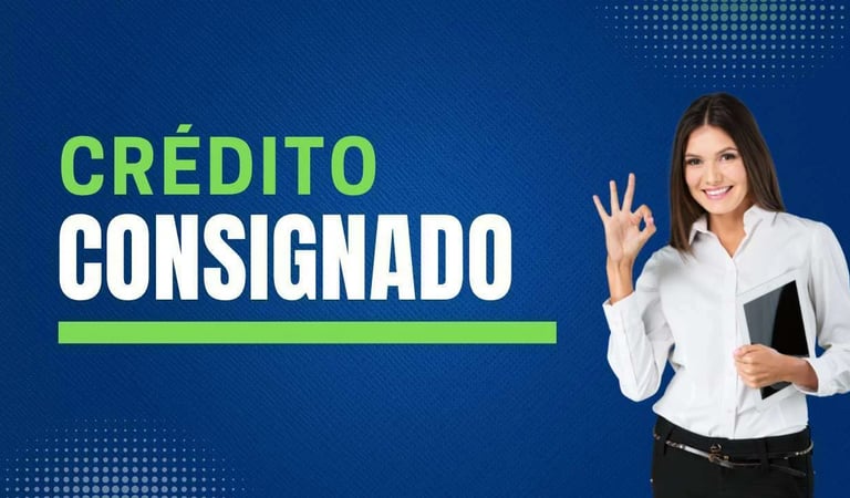 imagem mostra uma jovem ao lado de um slogan dizendo crédito consignado.