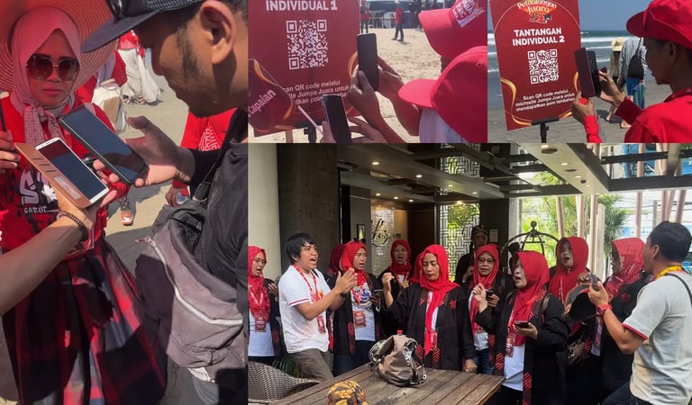 Crowd of SRC members enthusiastically scanning QR codes for digital rally points