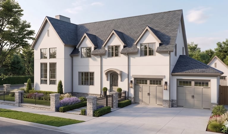 two story french country home designed by copper quoin architecture and design