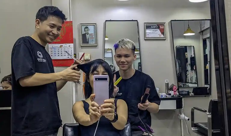 Getting a haircut at a salon in Hanoi Vietnam