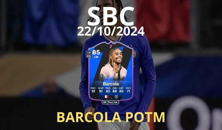 barcola in campo con la carta di barcola potm sbc su fc 25