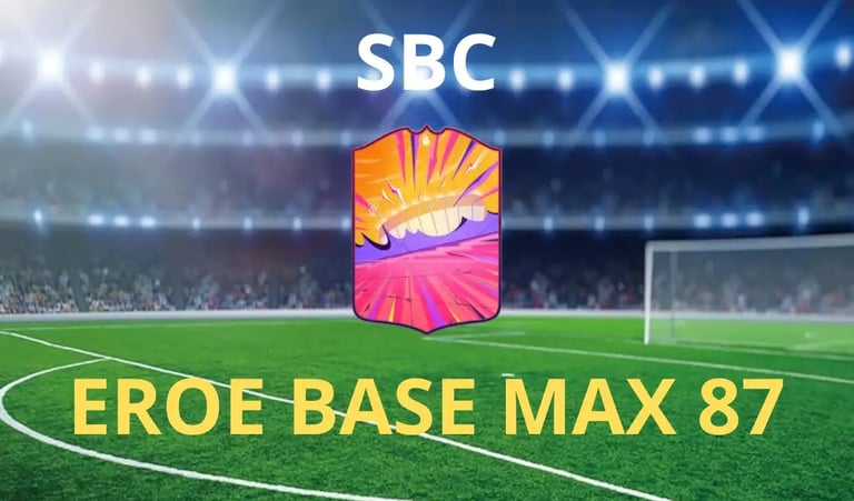 CAMPO DA CALCIO CON CARTA HERO FC 25 E SCRITTA HERO SBC MAX 87