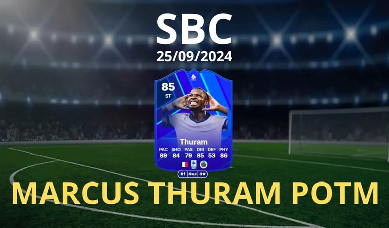 sfondo campo da calcio con la carta di Marcus Thuram POTM di Serie A
