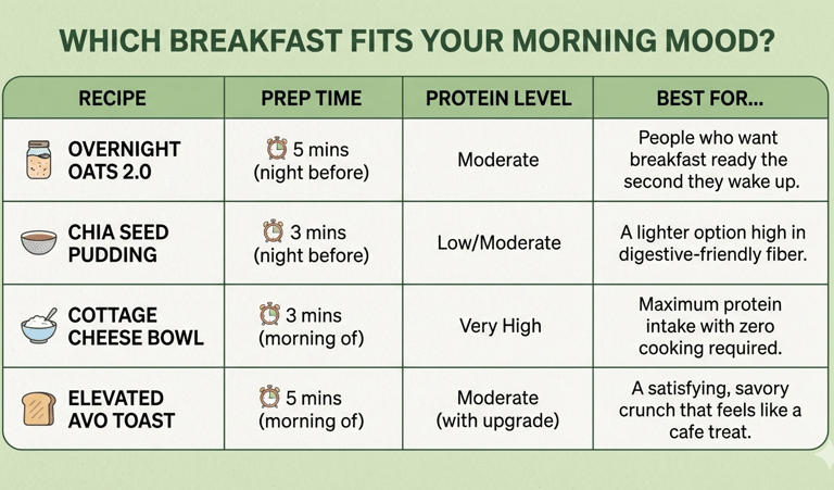 breakfast comparison chart