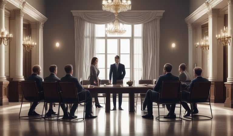 A diverse group of professionals engaged in lively networking at a business event.