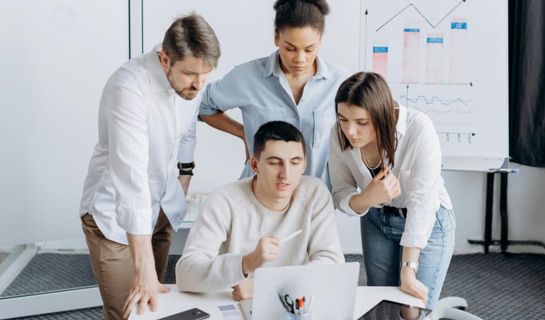 A team engaging in a constructive discussion to solve a problem