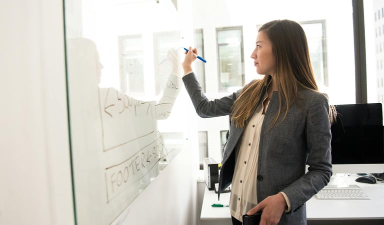business woman drawing on whiteboard