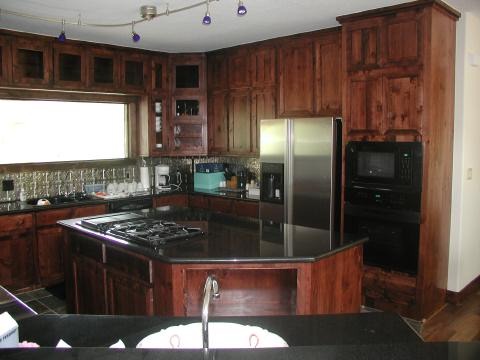 Dark stained kitchen