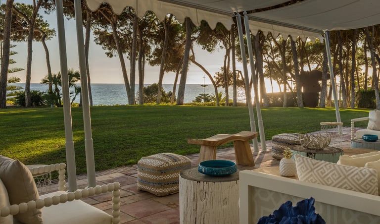 Sunset lounge setup at Villa El Rincon with sea views