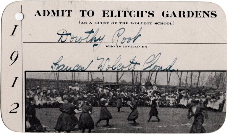 Early 1912 Guest Pass to Elitch's Gardens Basketball Game Wolcott School