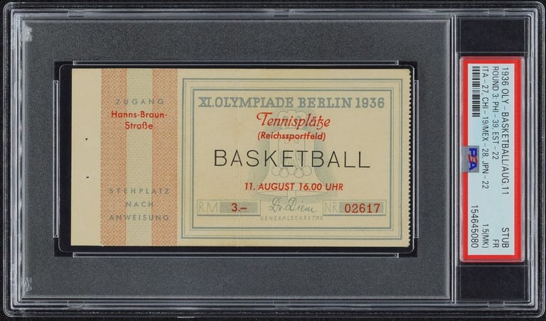 1936 Olympics Basketball Ticket Stub August 11th, 1936 Round 3