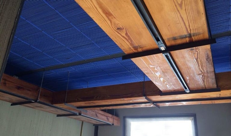 wooden ceiling radiant system with capillary mat