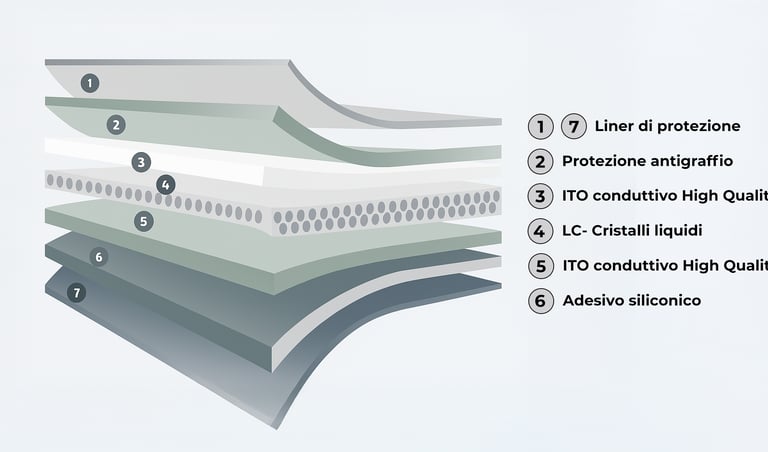 Struttura multistrato delle pellicole LCD con cristalli liquidi