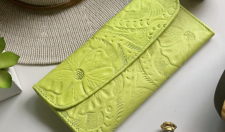Women's soft leather wallet - Embossed leather wallet, Personalized gift for her - B