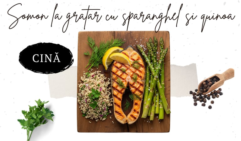 Somon la gratar cu quinoa si sparanghel