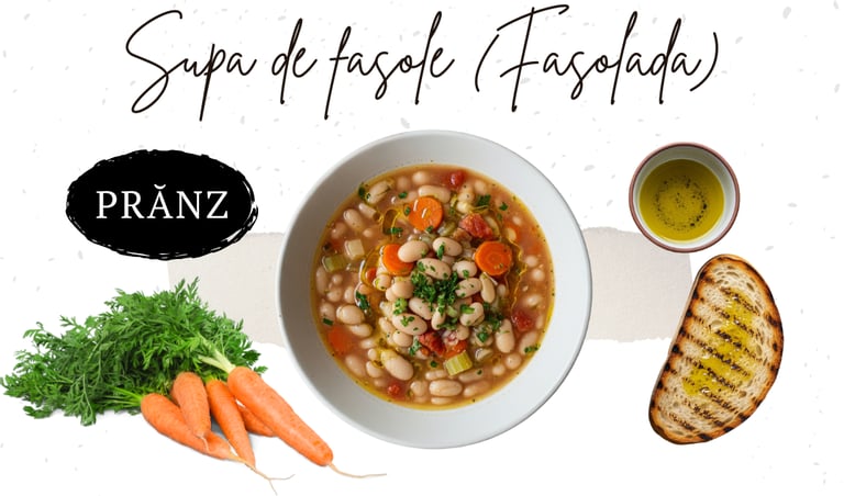 Supă de fasole (Fasolada) cu pâine integrală și ulei de măsline