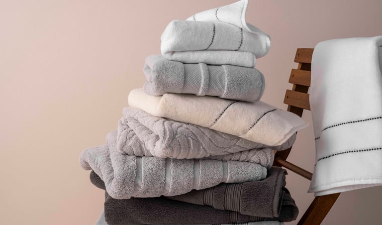 a stack of towels and towels on a chair