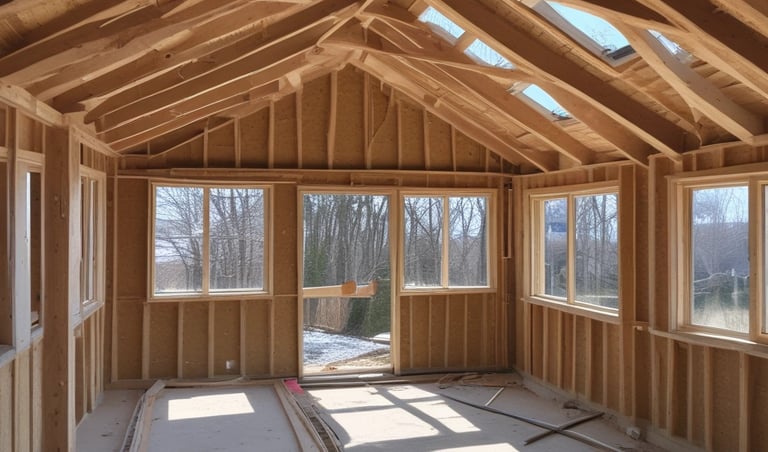 new home framing with vaulted ceilings. Lethbridge Alberta quality renovation and new home building.
