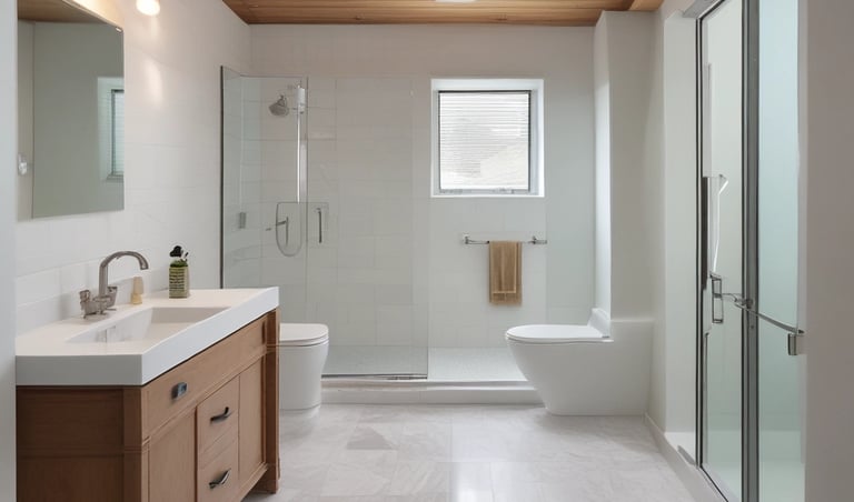 Modern bathroom with large shower. Quality Lethbridge Alberta renovation company.