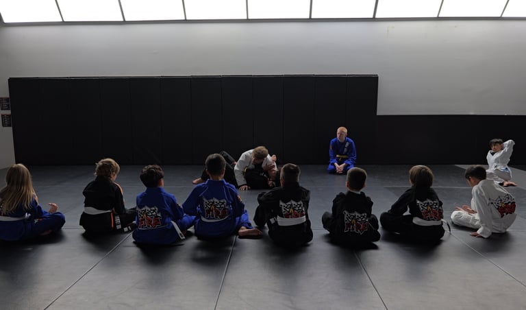 Kids BJJ and kickboxing class at RebelFire MMA Langley BC