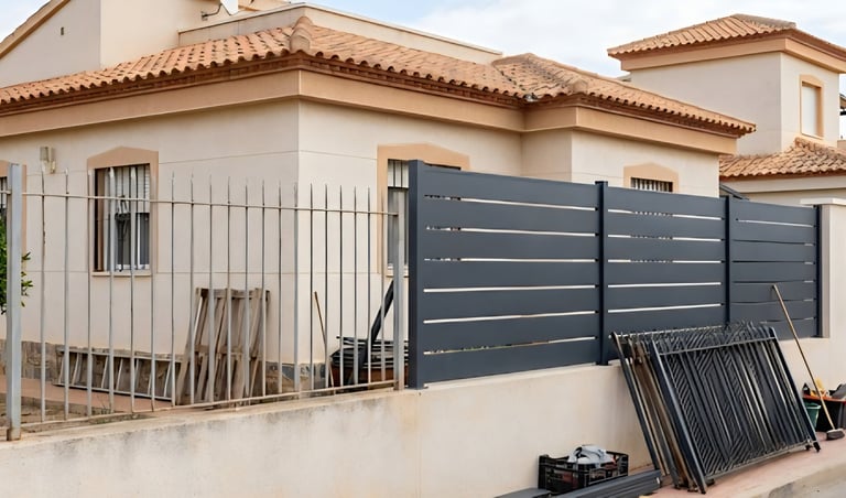 Sustitución de vallado antiguo por cerramiento metálico moderno en vivienda unifamiliar