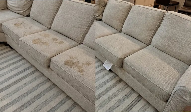 Pet stains removed from couch during professional couch cleaning in Denver