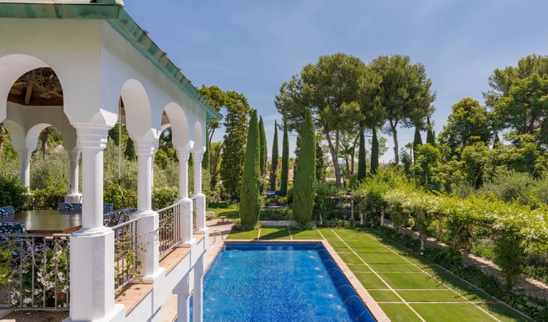 Garden pool and pavilion in Golden Mile Marbella estate