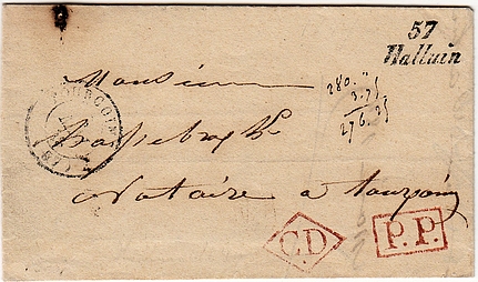 1849: Bar frankierter Brief von HALLUIN nach TOURCOING.