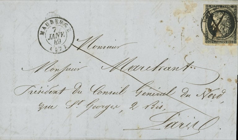 Cérès 20 Centimes mit Federentwertung vom 7. Januar 1849.