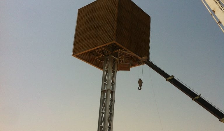 Onsite steel structure erection and installation at Sondos Prince Meshal Road project in Riyadh Saud