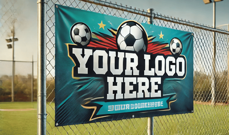 team banner example on a fence next to a feild