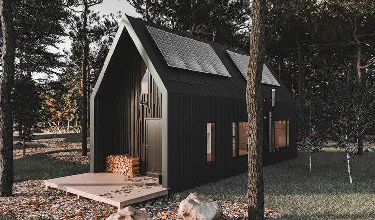 Una Tini House o Casa Modular revestida en chapa negra 