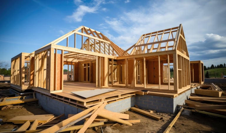 Una casa en realizada en Wood Framing