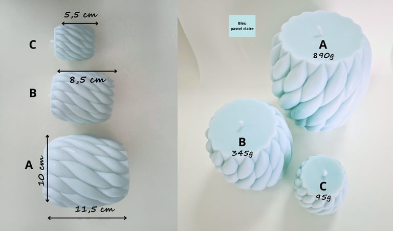 100% natural light pastel blue braided candle from eclatdeluciole.fr
