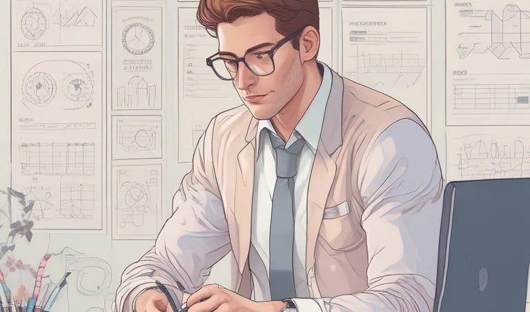 A focused project manager reviewing IT transformation plans with a team.