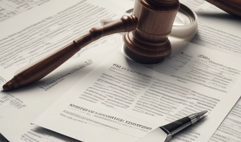 Close-up of legal documents and a gavel on a desk symbolizing labor law cases.