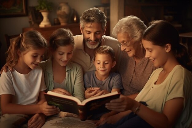 imagem de uma família tradicional reunida.