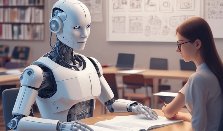 Large blue letters 'AI' stand prominently on a surface covered with a pattern of hexagonal shapes. Dark swirling lines intersect around the letters, creating a sense of motion and complexity. The background has a metallic sheen with a futuristic, digital style.