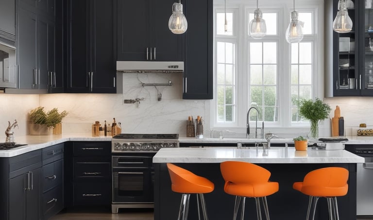 A stylish kitchen renovation featuring sleek cabinetry.