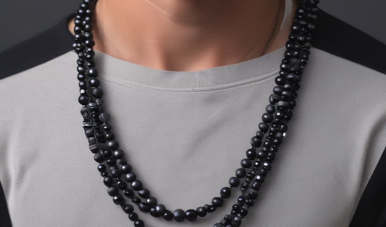 A close-up photo of a slender crystal beaded bracelet resting on a wooden table, highlighting its smooth finish and simplicity.