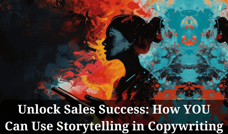 Artful image of a woman telling a story, dark silhouette, blue red and orange colours