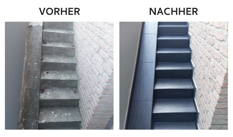 Kellertreppe Sanierung vorher/nachher, Fliesenleger Dortmund