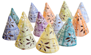 photophores pyramide 20 cm engobés et émaillés à la main