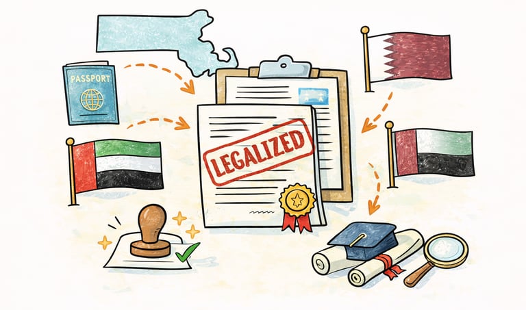 Massachusetts document legalization process for UAE Saudi Arabia and Qatar