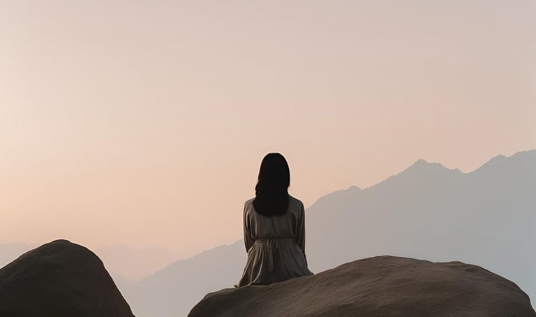 Personne en réflexion devant l'horizon métaphore questionnement  durant la crise de milieu de vie