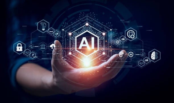 man holding a hologram of ai applications